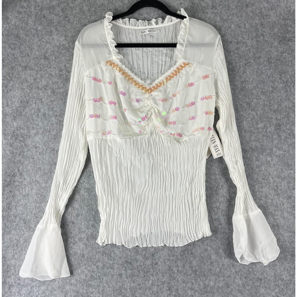Vintage 90s Kaelyn‎ Max II Top Womens 1X Sequin Mesh Beaded Crinkle Artsy Fairy
